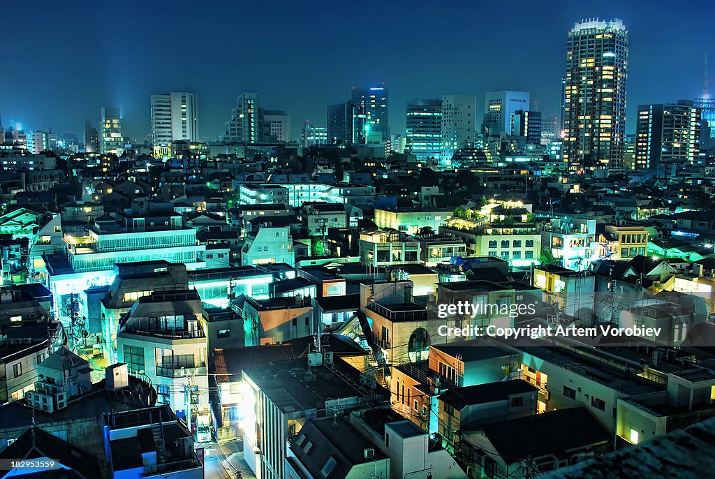 Tokyo cityscape at night, Harajuku and Aoyama