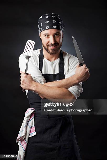 cook portrait - kitchen knife stockfoto's en -beelden