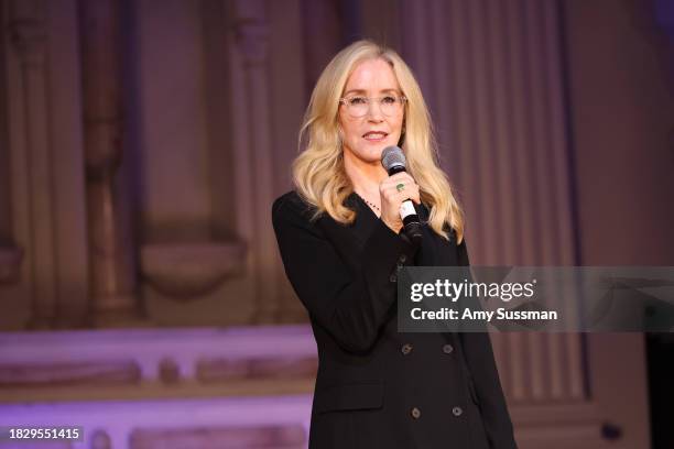 Felicity Huffman speaks at A New Way Of Life, women re-entry program, gala hosted by her and William H. Macy on December 03, 2023 in Los Angeles,...