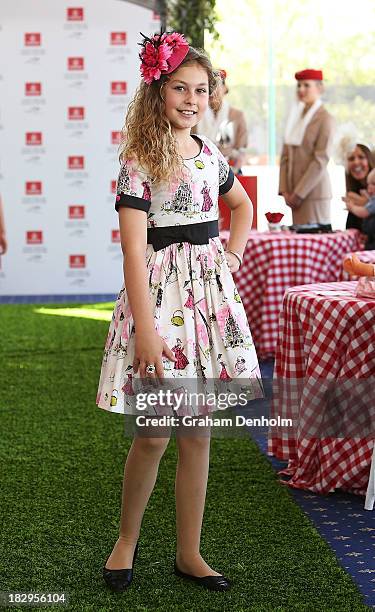 Emirates Stakes Day junior girls face Ebony Hanson walks the runway at the Emirates Stakes Day Fashion on the Field Launch at Flemington Racecourse...