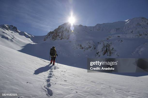 View of Mount Sultan Baba as winter trekking season starts in Tunceli, Turkiye on December 07, 2023. On the mountain where snow thickness reaches up...