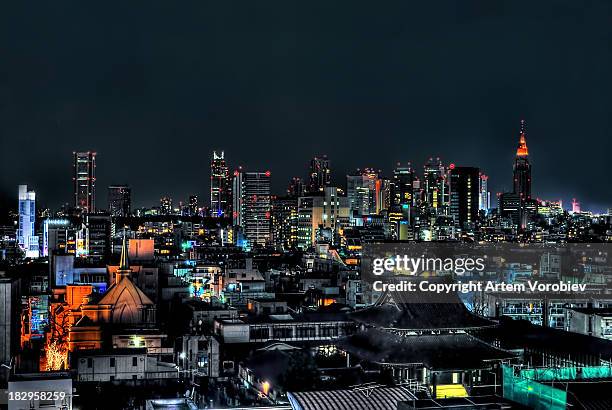 tokyo night - harajuku district stockfoto's en -beelden