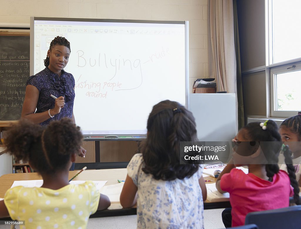 Students learning with smart board