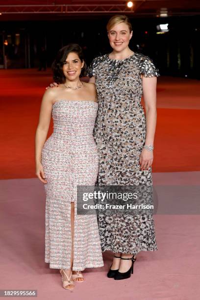 America Ferrera and Greta Gerwig attend the 3rd Annual Academy Museum Gala at Academy Museum of Motion Pictures on December 03, 2023 in Los Angeles,...
