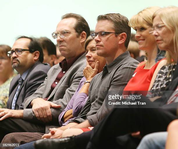 Matt Damon and his mom, Nancy Carlsson-Paige attend Cal State Northridge's "Education On The Edge" lecture series held at California State University...
