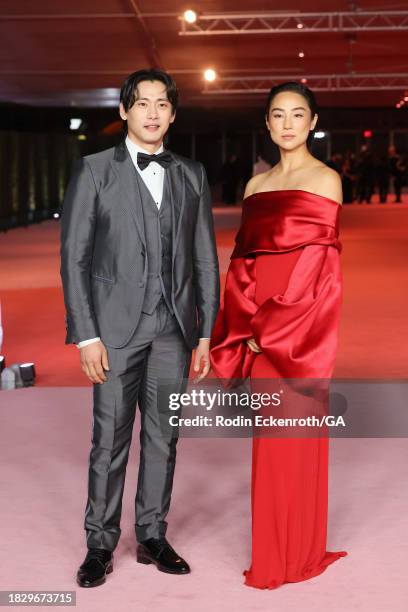 Teo Yoo and Greta Lee attend the 3rd Annual Academy Museum Gala at Academy Museum of Motion Pictures on December 03, 2023 in Los Angeles, California.