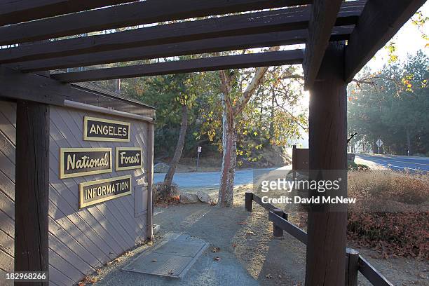 An information booth remains closed in the Angeles National Forest on October 2, 2013 in the San Gabriel Mountains, northeast of Los Angeles,...