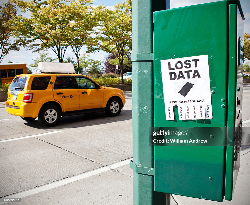 'Lost Data' sign on city street