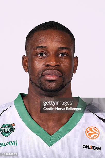 Jeremy Nzeulie, #4 of JSF Nanterre poses during the JSF Nanterre 2013/14 Turkish Airlines Euroleague Basketball Media Day at Palais des Sports de...