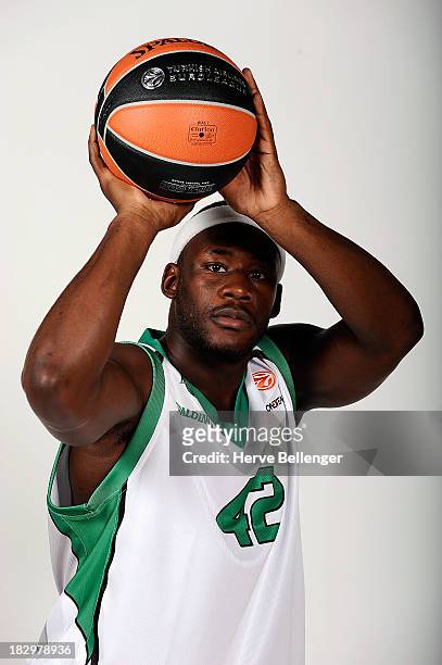 Johan Passave-Ducteil, #42 of JSF Nanterre poses during the JSF Nanterre 2013/14 Turkish Airlines Euroleague Basketball Media Day at Palais des...