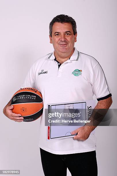 Pascal Donnadieu, Head Coach of JSF Nanterre poses during the JSF Nanterre 2013/14 Turkish Airlines Euroleague Basketball Media Day at Palais des...