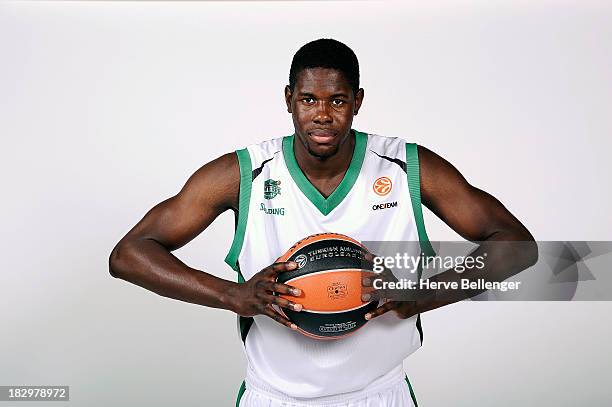 Mam Jaiteh, #8 of JSF Nanterre poses during the JSF Nanterre 2013/14 Turkish Airlines Euroleague Basketball Media Day at Palais des Sports de...