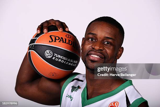 Jeremy Nzeulie, #4 of JSF Nanterre poses during the JSF Nanterre 2013/14 Turkish Airlines Euroleague Basketball Media Day at Palais des Sports de...