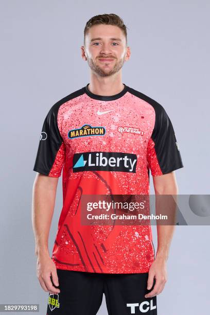 Joe Clarke of the Renegades poses during the Melbourne Renegades BBL Headshots Session at Junction Oval on December 04, 2023 in Melbourne, Australia.