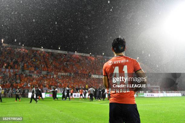 Akihiro Ienaga of Omiya Ardija is seen as the team celebrates the J2 champions following the 3-2 victory in the J.League J2 match between Omiya...