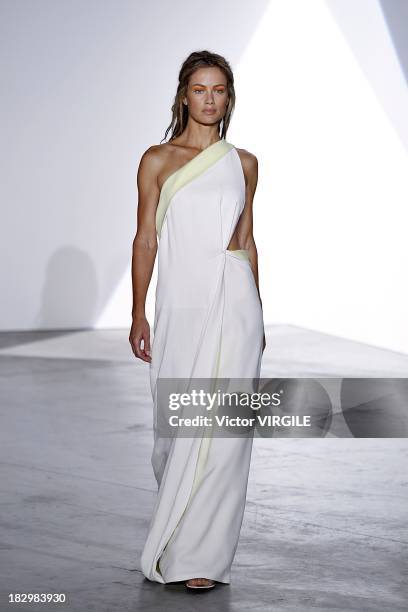 Model Carolyn Murphy walks the runway during the Vionnet Ready to Wear show as part of the Paris Fashion Week Womenswear Spring/Summer 2014 on...