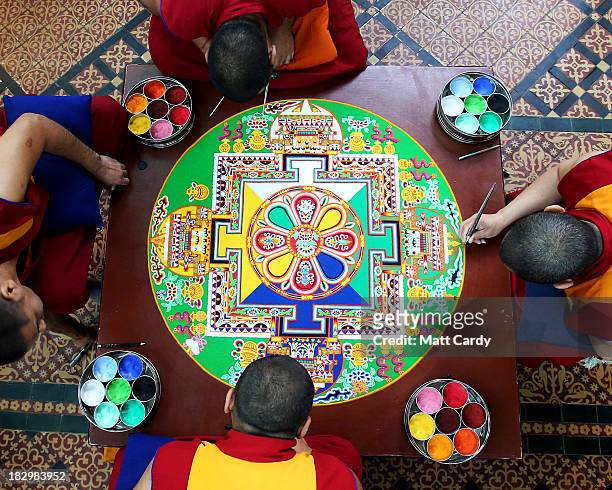 Tibetan Monks from the Tashi Lhunpo Monastery , Ven Lobzang Thokmed, Kachen Namgyal, Kachen Lobzang Tuskhor and Kachen Choedrak complete a Chenrezig...