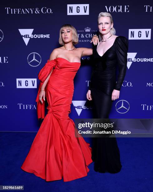 Melissa Leong and Emma Boseley attend the NGV Gala 2023 at NGV International on December 02, 2023 in Melbourne, Australia.