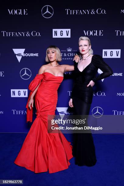 Melissa Leong and Emma Boseley attend the NGV Gala 2023 at NGV International on December 02, 2023 in Melbourne, Australia.