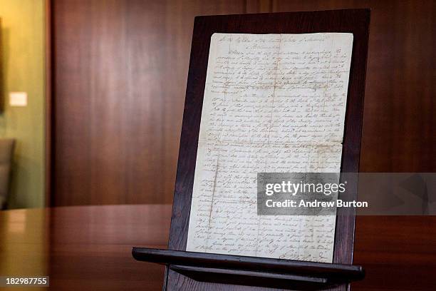 Proclamation written by George Washington, the first President of the United States, is displayed at Christie's Galleries prior to being auctioned,...