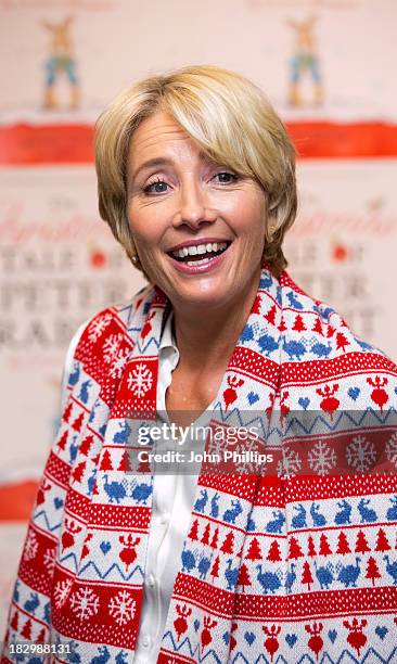 Emma Thompson meets fans and signs copies of her book 'The Christmas Tale Of Peter Rabbit' at Waterstones, Kings Road on October 3, 2013 in London,...