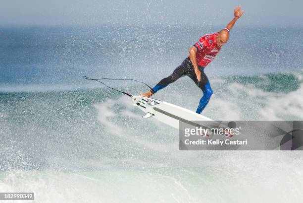 Kelly Slater of the United States advanced into Round 4 of the Quiksilver Pro France on October 2, 2013 in Hossegor, France.