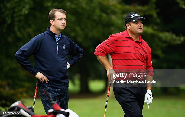 Martyn Thompson of parkstone Golf Club and Michael Watson of Wessex Golf Centre look on during day two of the PGA Fourball Championship at Forest...