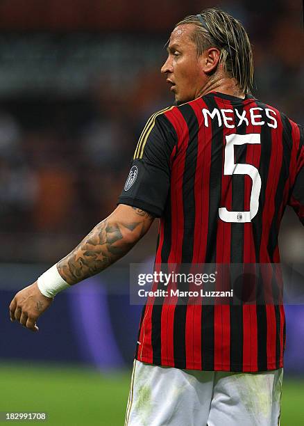 Philippe Mexes of AC Milan looks on during the Serie A match between AC Milan and UC Sampdoria at Stadio Giuseppe Meazza on September 28, 2013 in...