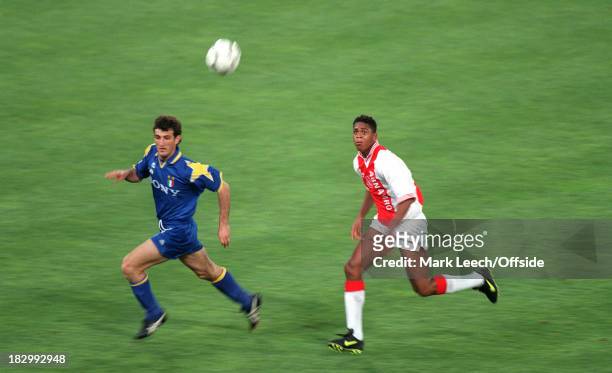 May 1996 UEFA Champions League Final - Ajax v Juventus - Patrick Kluivert of Ajax chases the ball with Ciro Ferrera of Juventus.