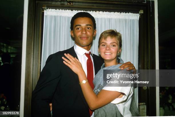 Yannick Noah and his wife, Cecilia Rodhe, are photographed February 22, 1984 in New York City.