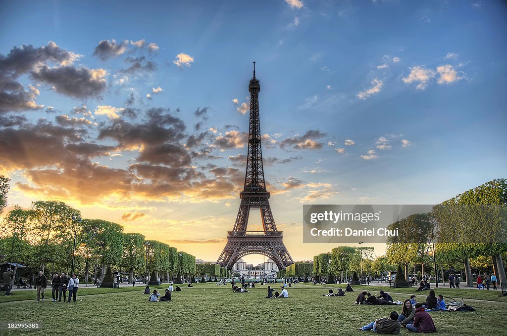 Sunset from Champ de Mars in Paris