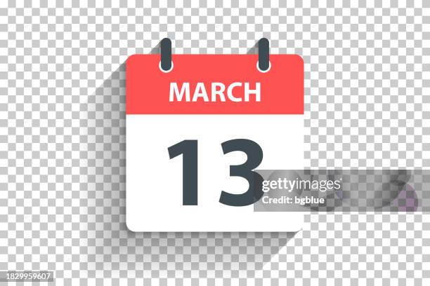 march 13 - daily calendar icon in flat design style on blank background - number 13 stock illustrations