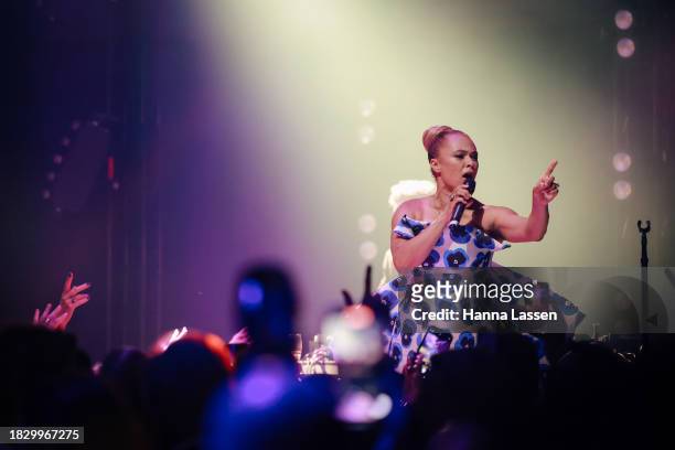 Connie Mitchell of Sneaky Sound System performs during the NGV Gala 2023 at the National Gallery of Victoria on December 02, 2023 in Melbourne,...
