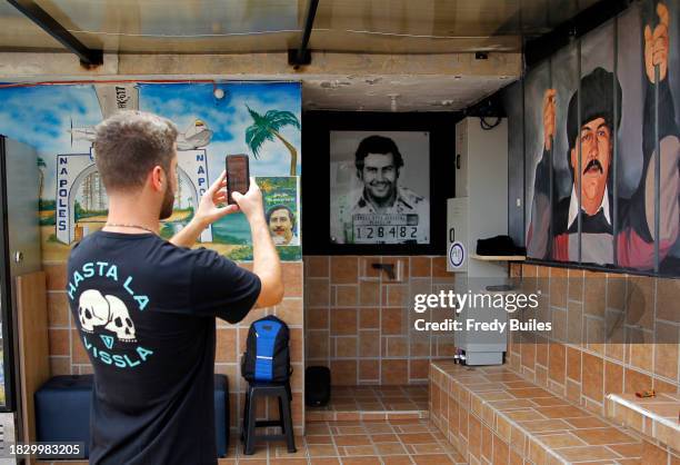 Tourists visit the Pablo Escobar Museum at Pablo Escobar neighborhood during 30th anniversary of the late Colombian drug trafficker Pablo Escobar on...