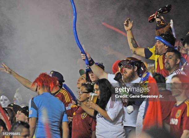Real Salt Lake fans cheer on their team during the 2013 U.S. Open Cup Final against D.C. United at Rio Tinto Stadium October 1, 2013 in Sandy, Utah.