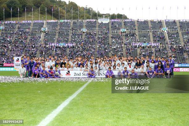 Sanfrecce Hiroshima players celebrate the J.League J1 Second Stage Champions at the ceremony following the J.League J1 second stage match between...