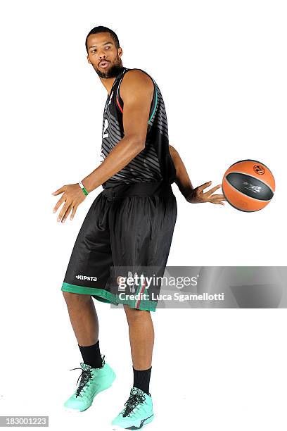 Mattia Udom, #22 of Montepaschi Siena during the Montepaschi Siena 2013/14 Turkish Airlines Euroleague Basketball Media Day at Palaestra on October...