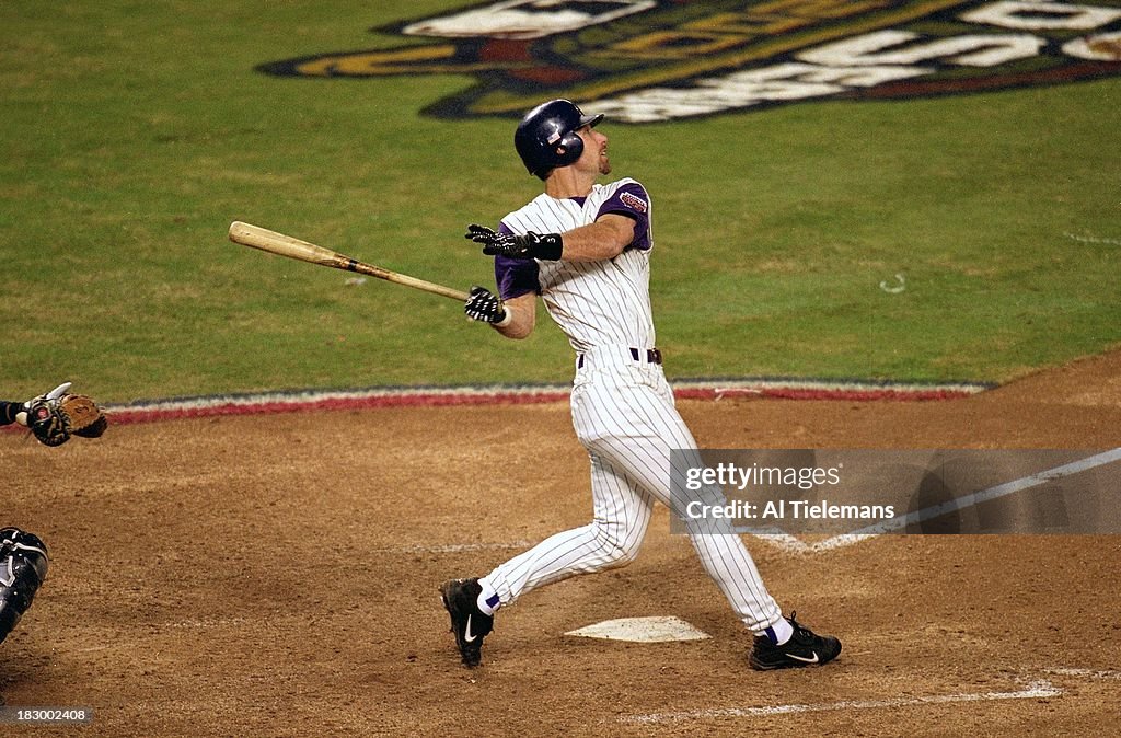 2001 World Arizona Diamondbacks Luis Gonzalez in action, at bat during walk-off ...