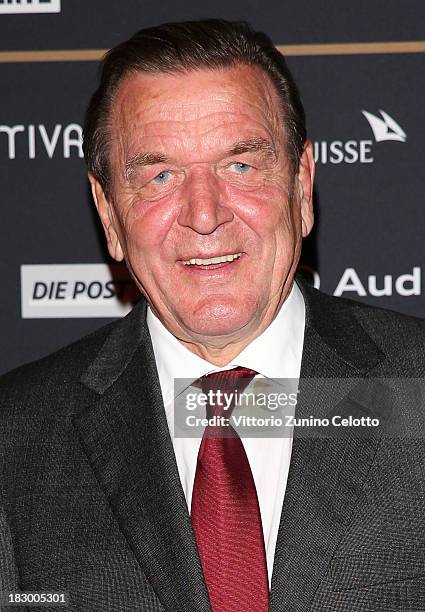 Former German Chancellor Gerhard Schroder attends an evening with Arthur Cohn during the Zurich Film Festival 2013 on October 3, 2013 in Zurich,...