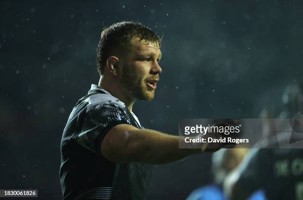 Callum Chick of Newcastle Falcons looks on during the Gallagher Premiership Rugby match between Leicester Tigers and Newcastle Falcons at the...