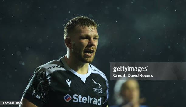 Callum Chick of Newcastle Falcons looks on during the Gallagher Premiership Rugby match between Leicester Tigers and Newcastle Falcons at the...