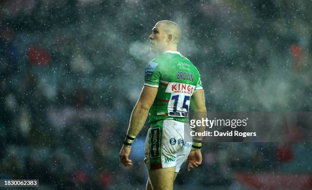 Mike Brown of Leicester Tigers looks on during the Gallagher Premiership Rugby match between Leicester Tigers and Newcastle Falcons at the Mattioli...