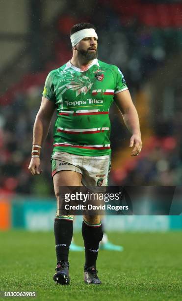 Francois van Wyk of Leicester Tigers looks on during the Gallagher Premiership Rugby match between Leicester Tigers and Newcastle Falcons at the...
