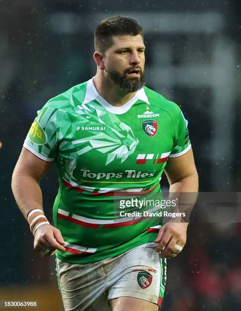 Francois van Wyk of Leicester Tigers looks on during the Gallagher Premiership Rugby match between Leicester Tigers and Newcastle Falcons at the...