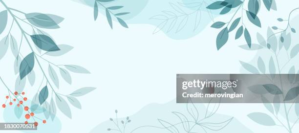 abstract winter background with natural line arts. vector template with flowers, botanical leaves and ilex branches - horticulture-background stock illustrations