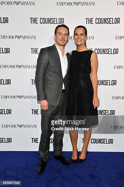 Michael Fassbender and Roberta Armani arrive at 'The Counselor' Reception at Freemasons' Hall, United Grand Lodge of England in London on October 3,...