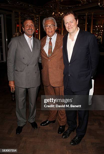 Rocco Forte, Sir David Tang and Tom Parker Bowles attend the launch of Geordie Greig's new book "Breakfast With Lucian" on October 3, 2013 in London,...