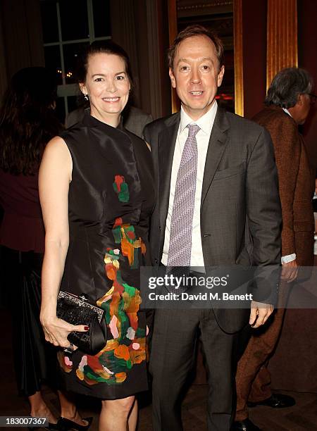 Geordie Greig and wife Kathryn attend the launch of Geordie Greig's new book "Breakfast With Lucian" on October 3, 2013 in London, England.