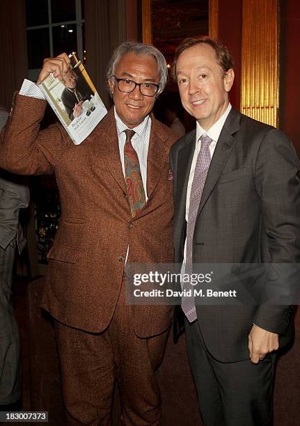 Sir David Tang and Geordie Greig attend the launch of Geordie Greig's new book "Breakfast With Lucian" on October 3, 2013 in London, England.