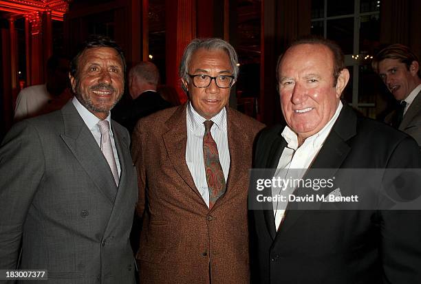 Rocco Forte, Sir David Tang and Andrew Neil attend the launch of Geordie Greig's new book "Breakfast With Lucian" on October 3, 2013 in London,...